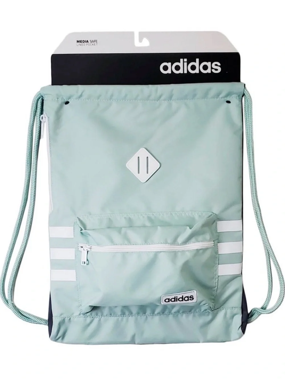adidas Mint Green Drawstring Backpack with Front Pocket